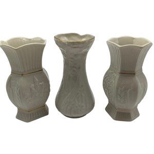 Belleek Trio of Small Vases, Made in Ireland